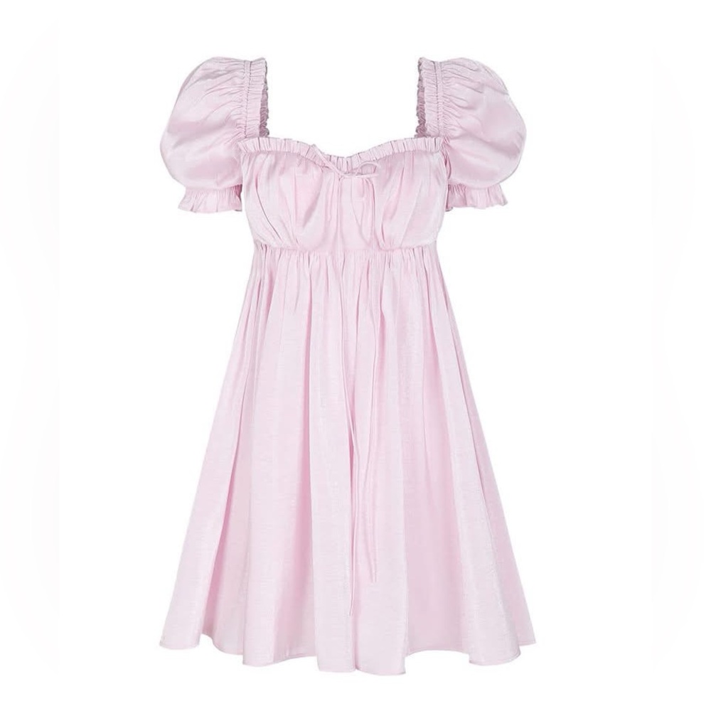 Selkie Crystal Bebe Seashell Dress XXS Shimmery Pink Puff Sleeve Babydoll Dress